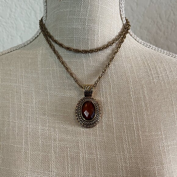 Vintage Victorian Faceted Pendant Gold Tone Chain - Picture 4 of 5